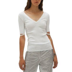 HELMUT LANG V-Neck Ribbed Half Sleeve Ribbed Tee XS